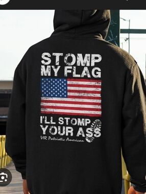 Men's Black Hoodie with Patriotic Distressed Flag Graphic Size XXXL
